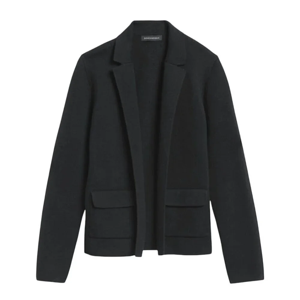 Banana Republic Milano Stock Navy Open Front Flap Pocket Sweater Blazer Size S